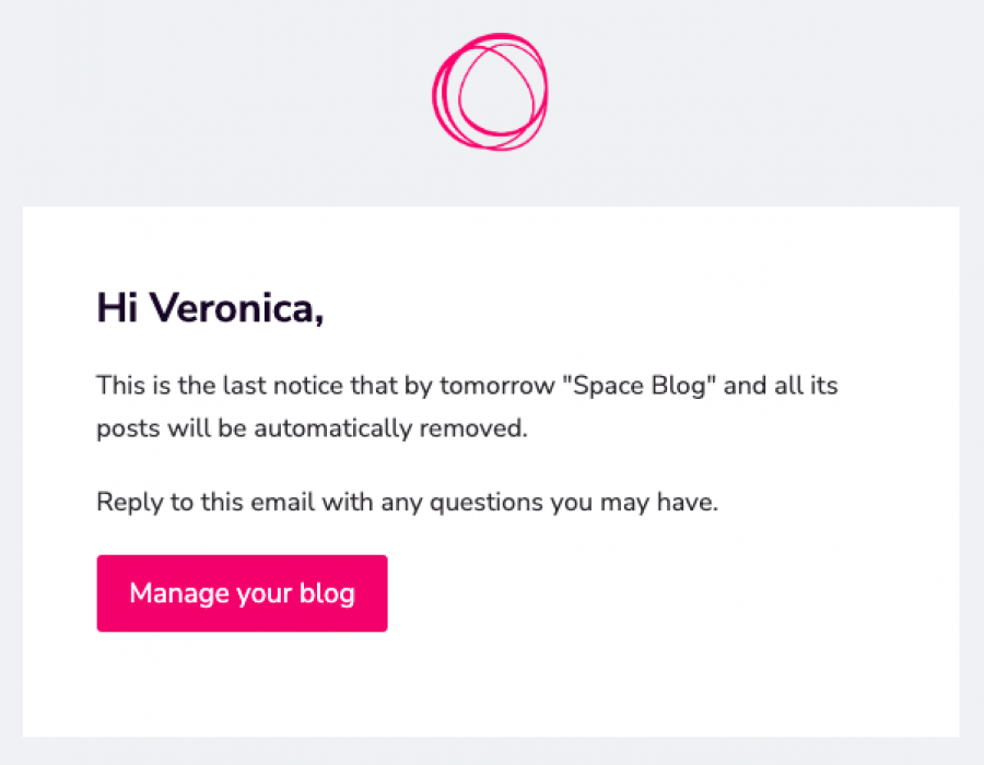 blogstatic email notifying the customer about their failed payment